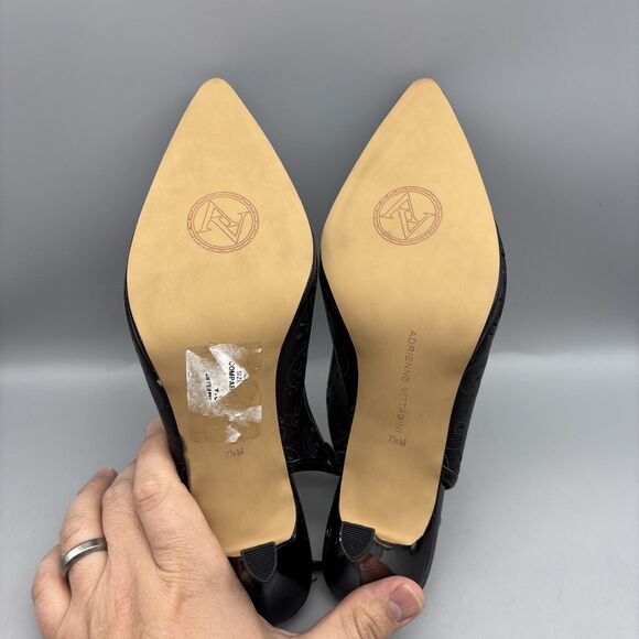 Adrienne Vittadini Pumps Women's Size 7.5 M Black Leather Jiante Ankle Strap - Picture 9 of 13